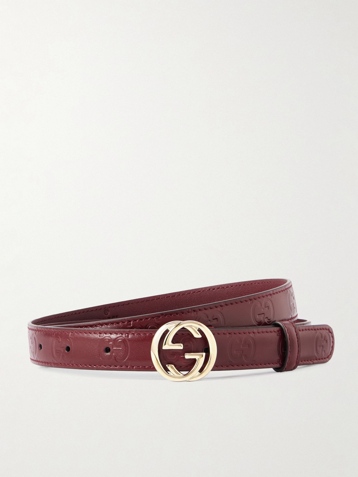 Gucci - Interlocking G Logo-debossed Leather Belt - Burgundy