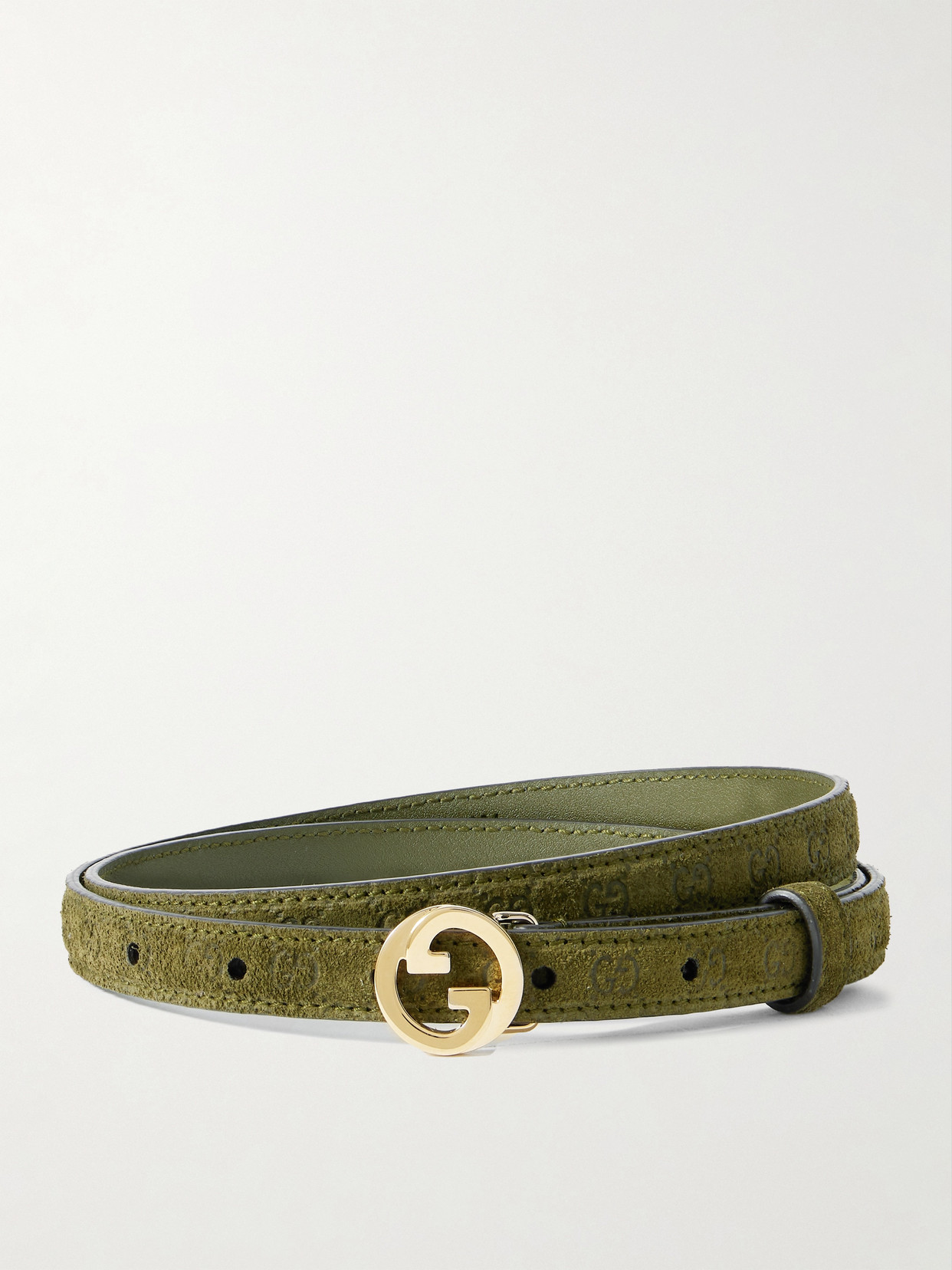 Gucci Blondie Debossed Suede Belt In Green