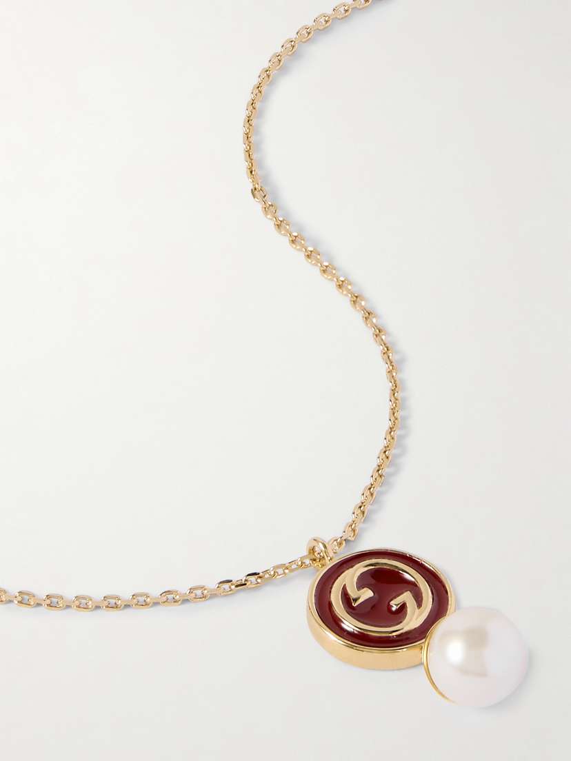 Gucci Blondie Gold-tone, Faux Pearl And Enamel Necklace