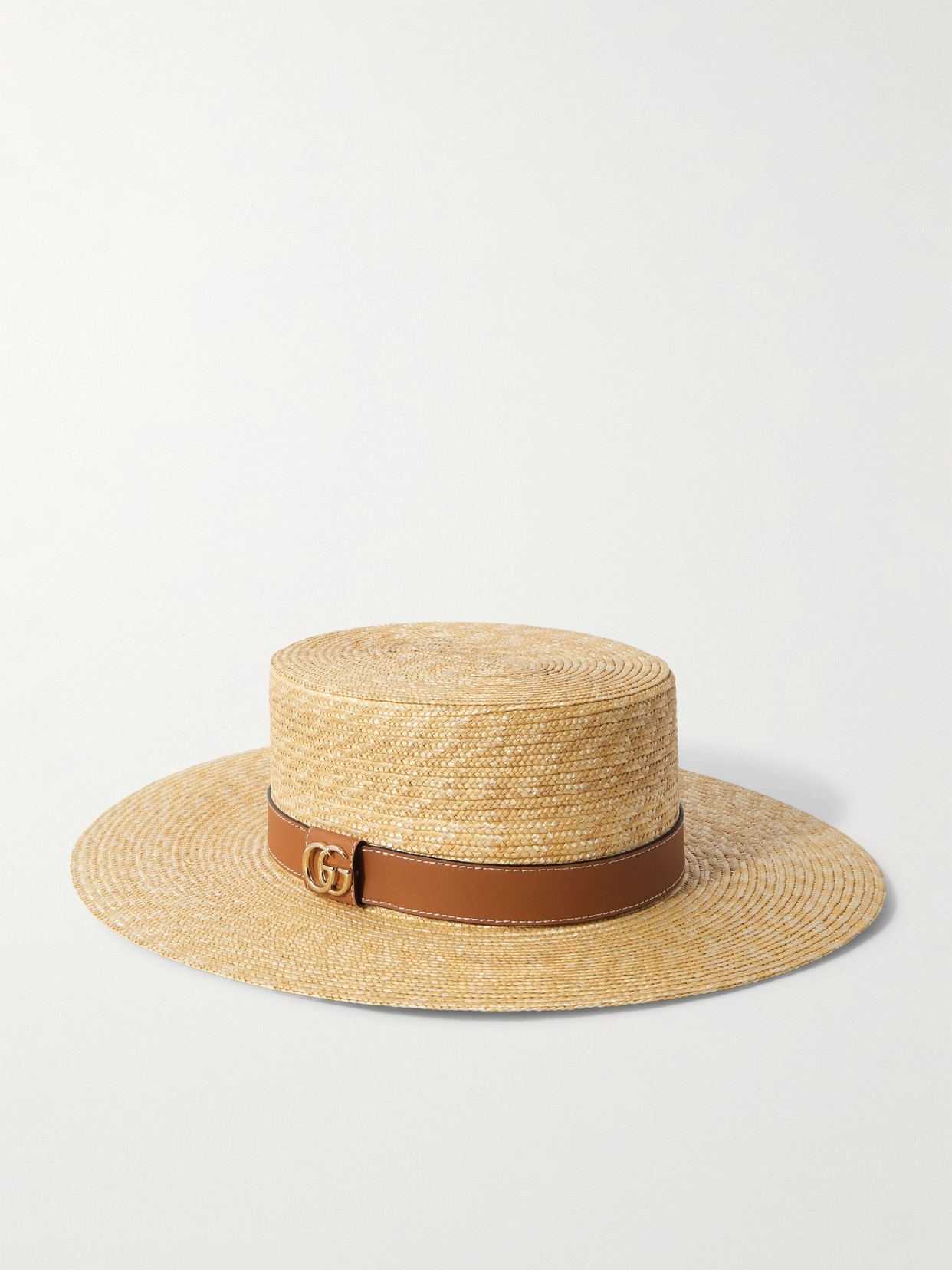 Gucci Leather-trimmed Straw Hat In Neutrals