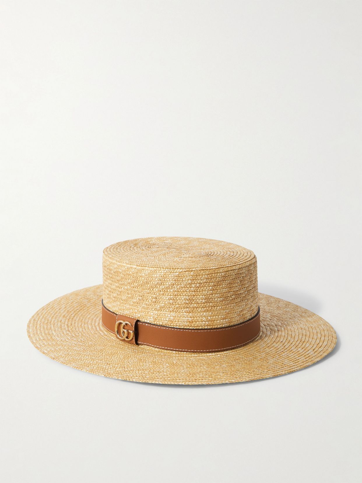 Leather-trimmed straw hat