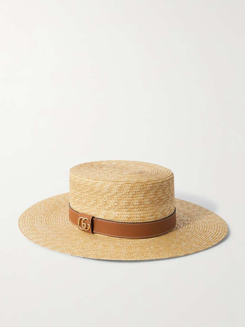 Gucci Leather-trimmed traw Hat