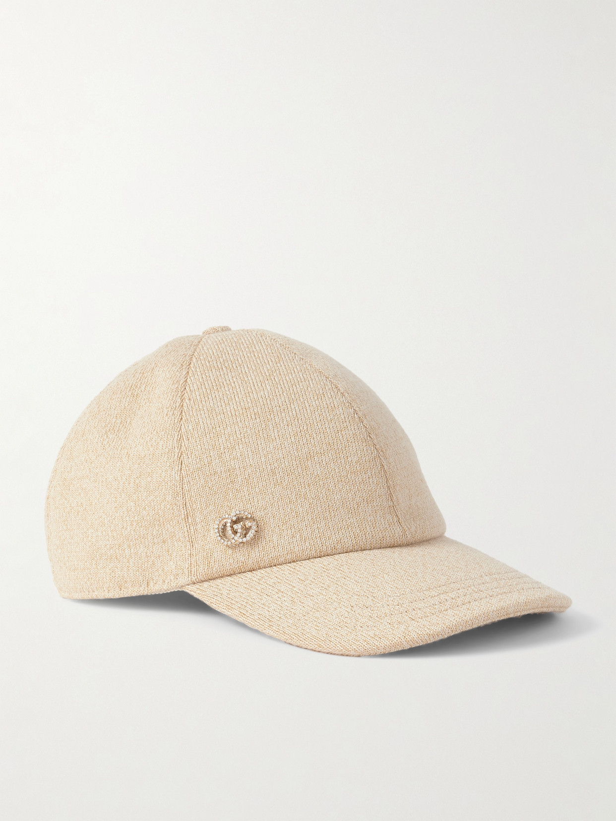 Gucci Crystal-embellished Leather-trimmed Wool-blend Baseball Cap In Neutral