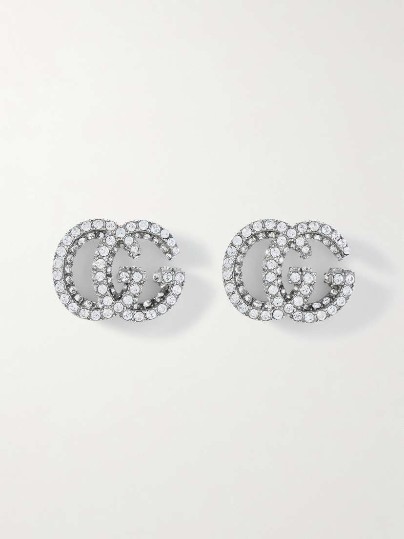Gucci Gg Marmont Silver-tone Crystal Earrings