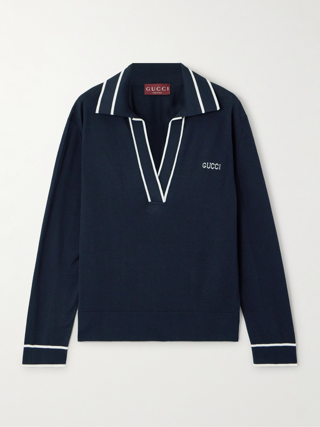 Gucci - Striped Intarsia-knit Silk And Cotton-blend Sweater - Blue