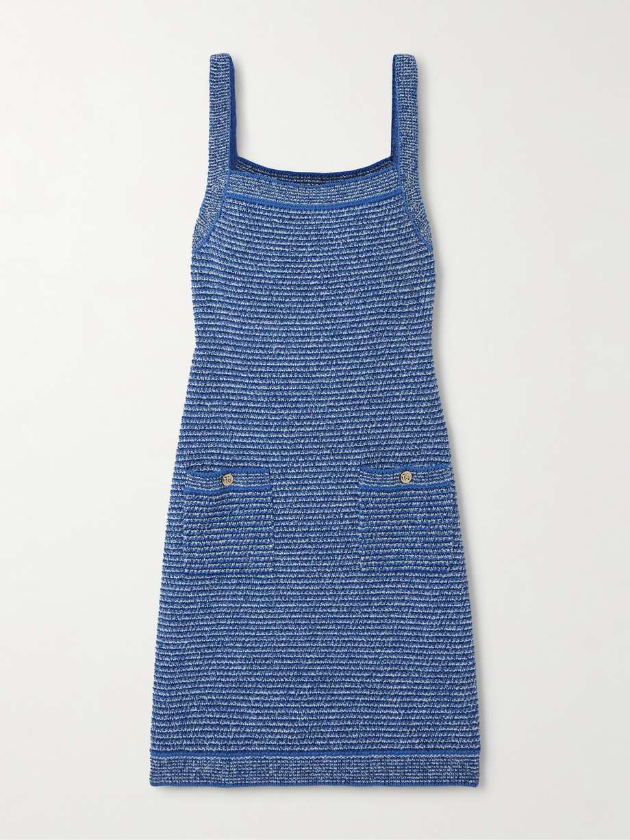 striped cotton-blend bouclé mini dress