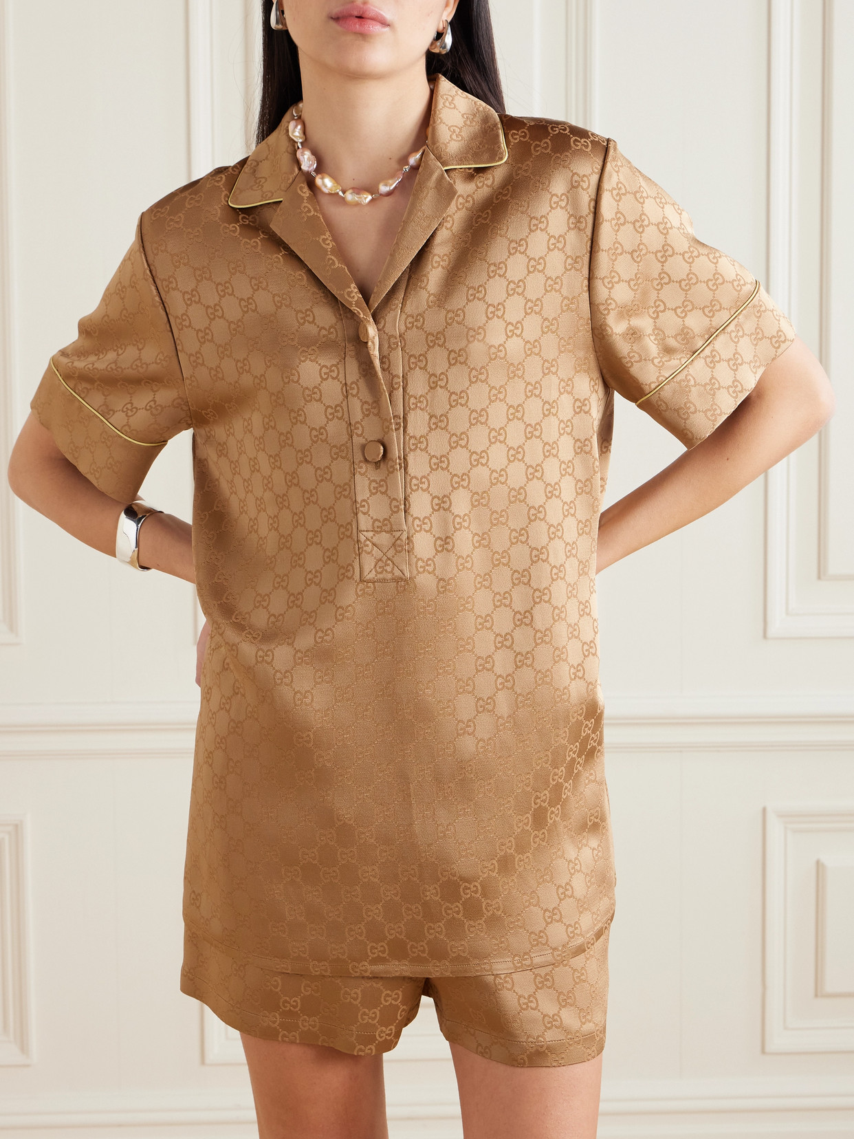 GG Hammered Satin-Jacquard Shirt
