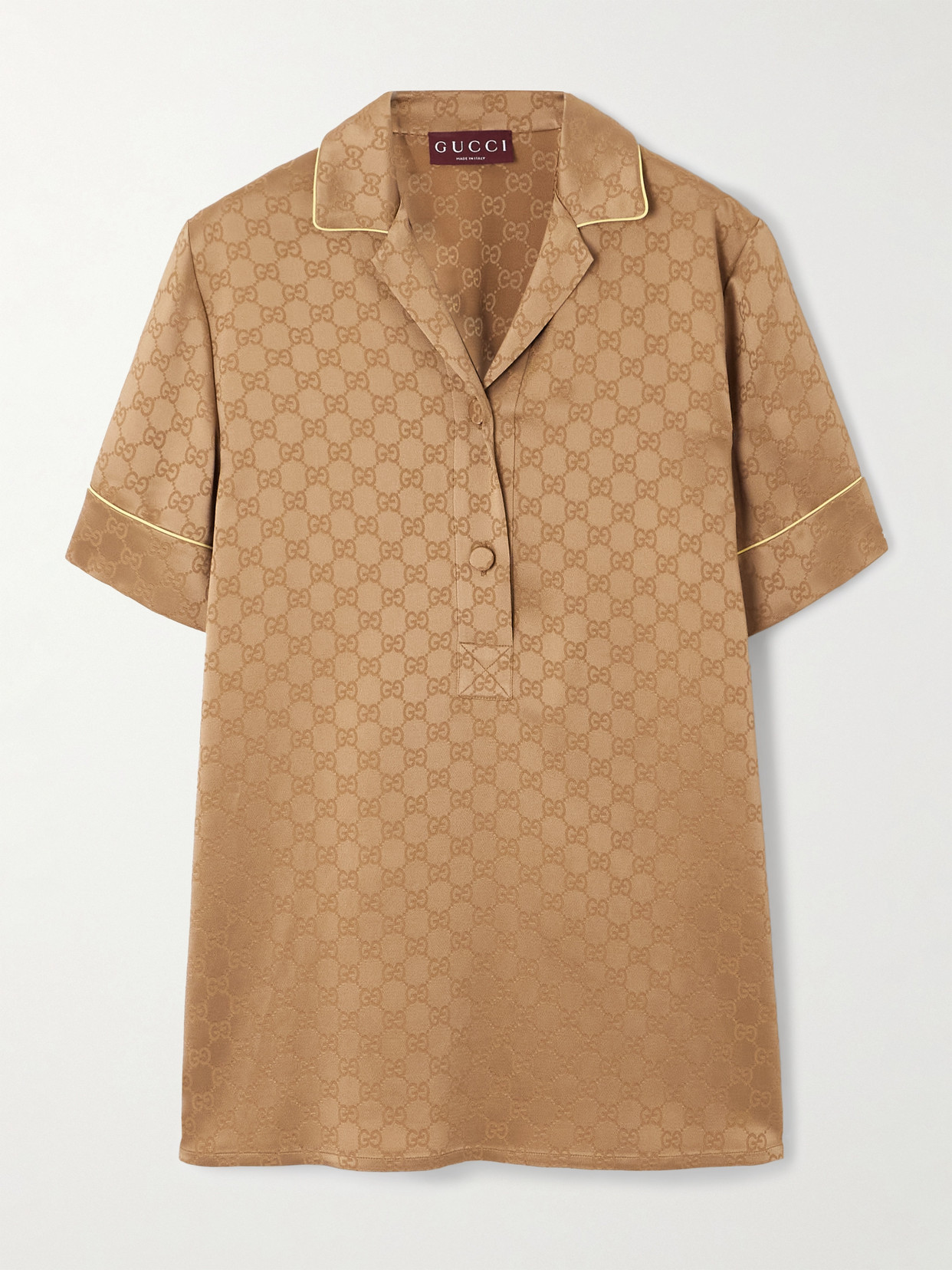 Gucci Beige Shirt With All-over Gg Motif In Satin Woman In Neutral