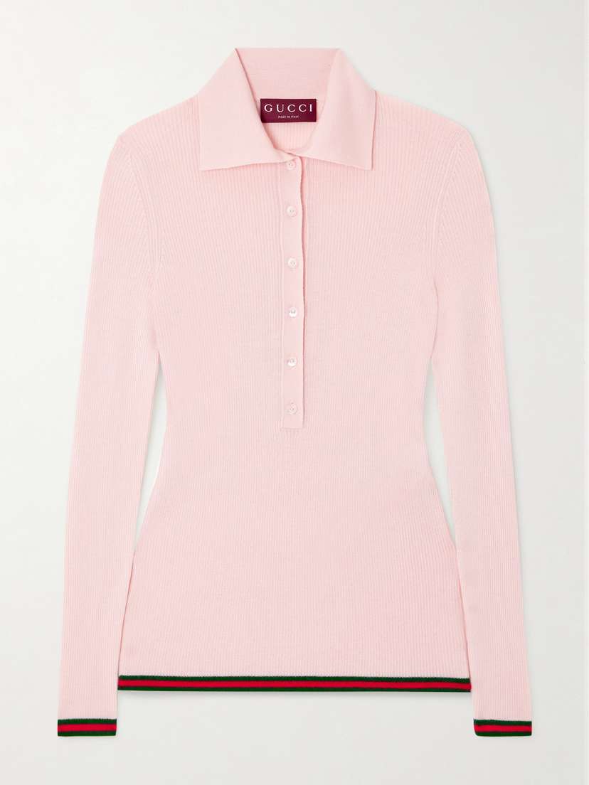 Gucci Striped Ribbed Cashmere And Silk-blend Polo Shirt