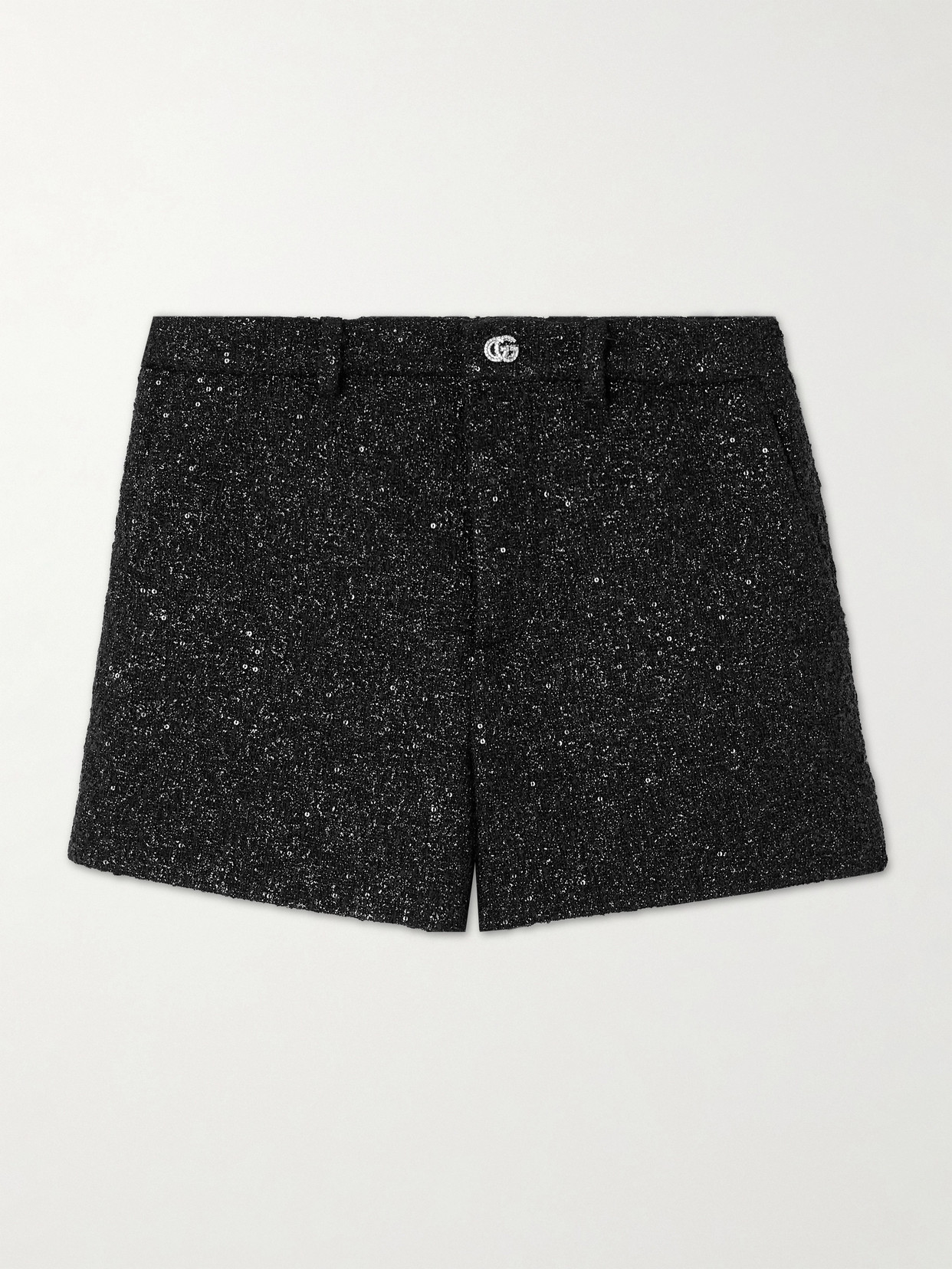 Gucci Embellished Metallic Tweed Shorts In Black