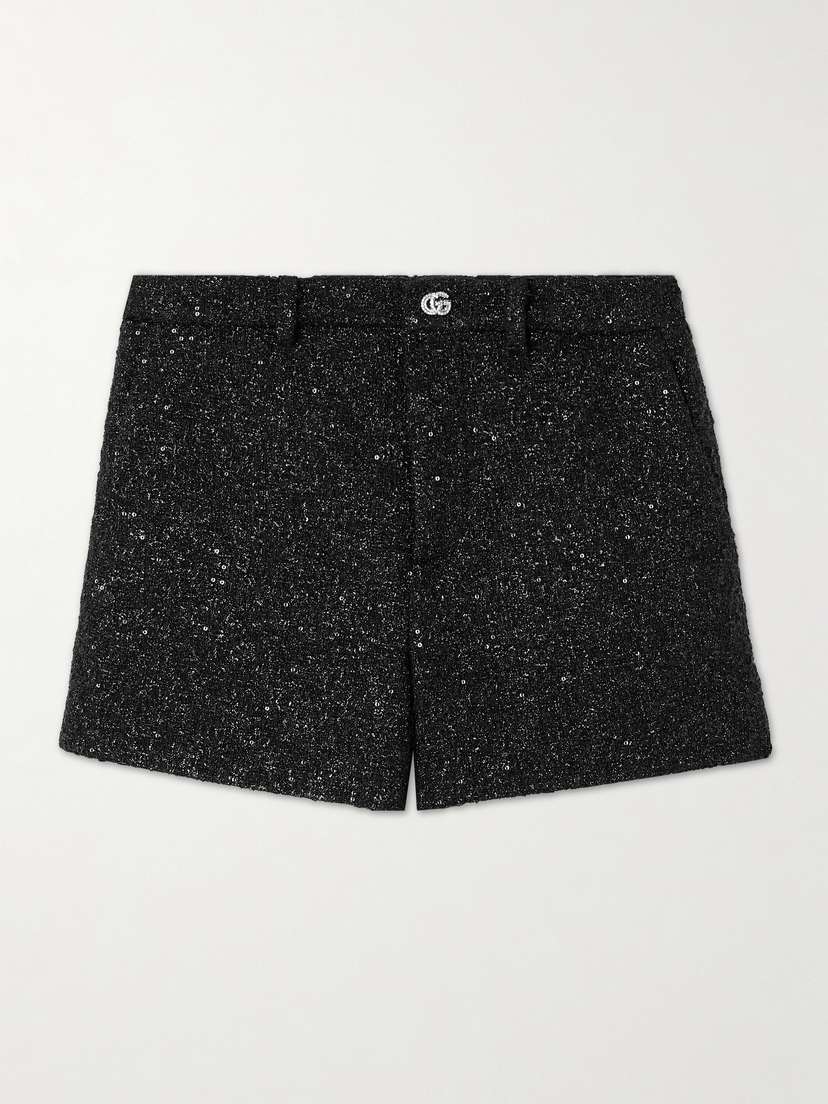 Gucci Embellished Metallic Tweed Shorts