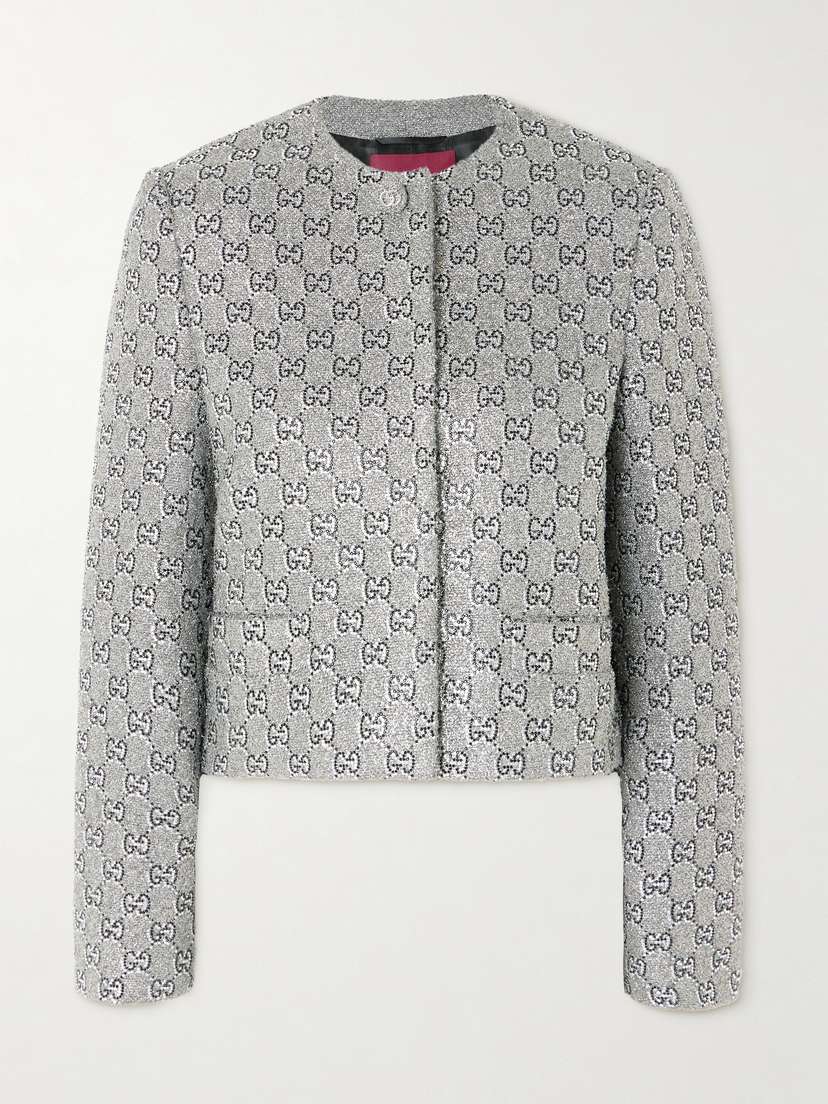 Gucci Crystal-embellished Metallic Tweed Jacket