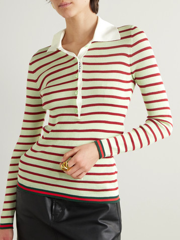 Gucci Striped ribbed silk polo shirt