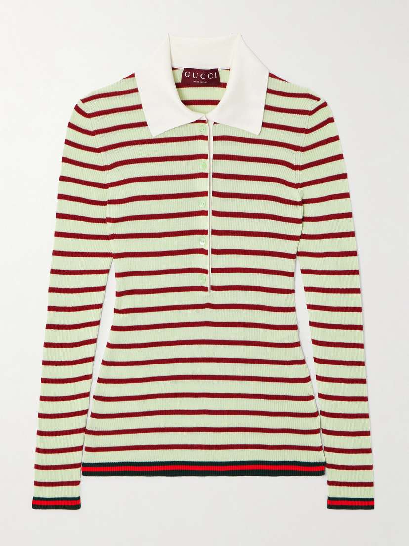 Gucci Striped Ribbed Silk Polo Shirt