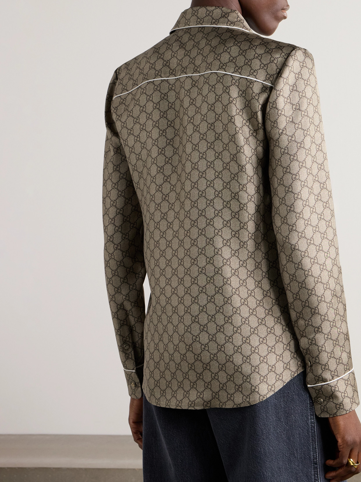 Monogram-Print Silk-Satin Shirt