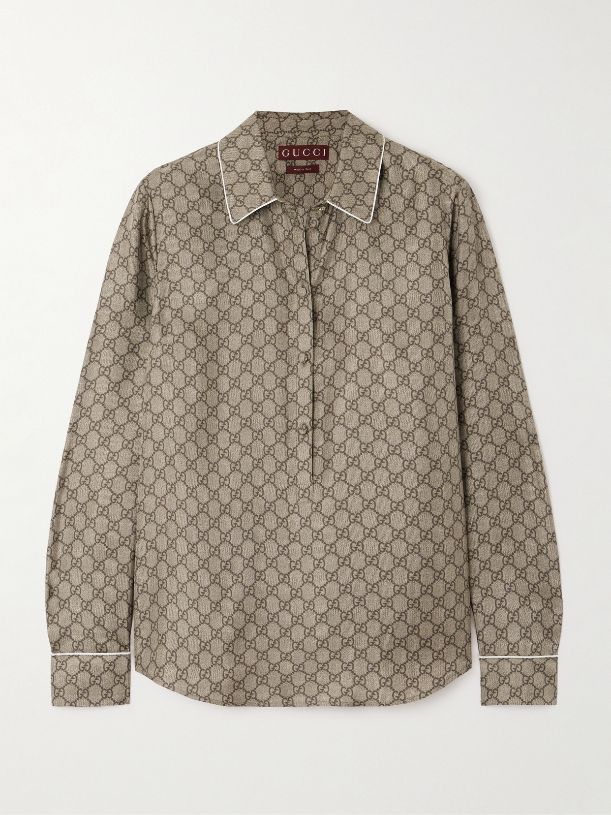 Monogram-Print Silk-Satin Shirt
