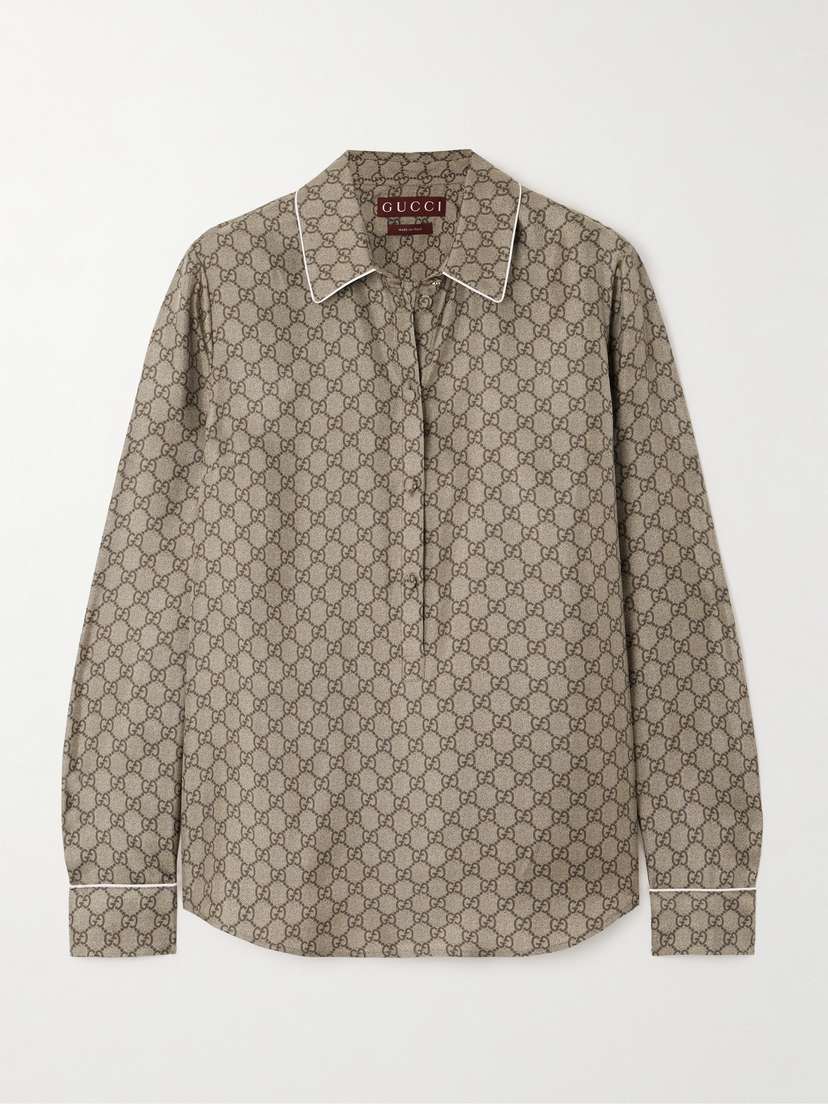Gucci Monogram-print Silk-satin Shirt