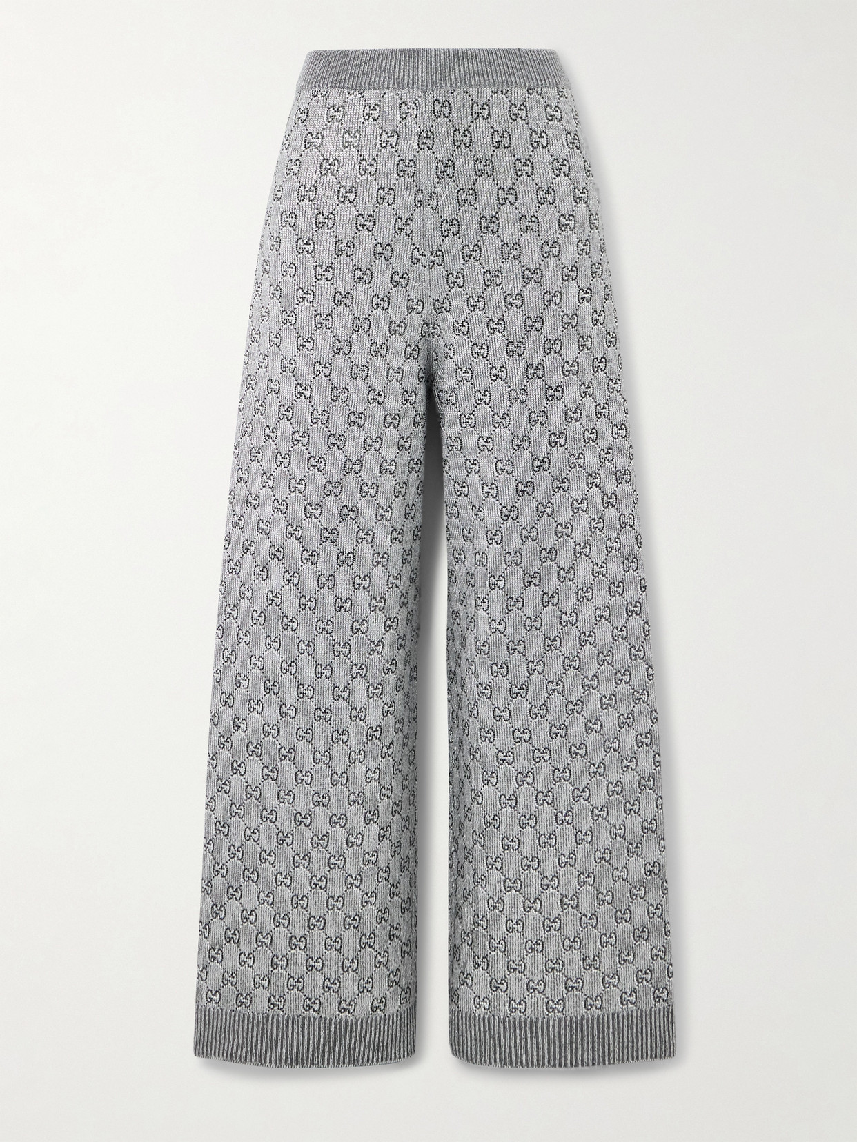 Gucci - Crystal-embellished Metallic Wool-blend Wide-leg Pants - Gray