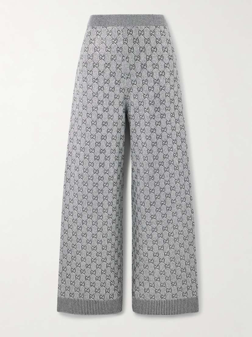 Gucci Crystal-embellished Metallic Wool-blend Wide-leg Pants