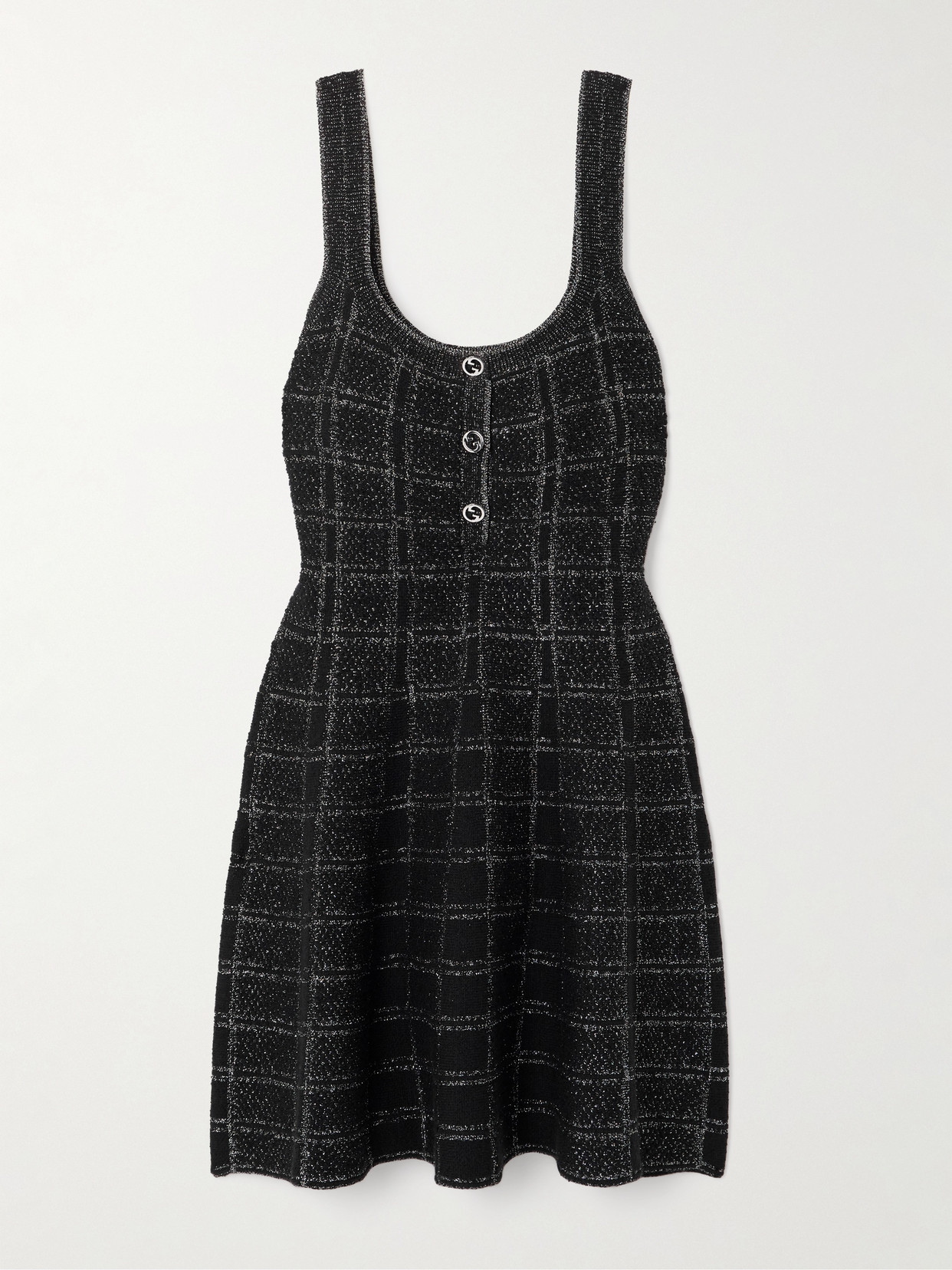 Gucci Checked Metallic Wool-blend Tweed Mini Dress In Black