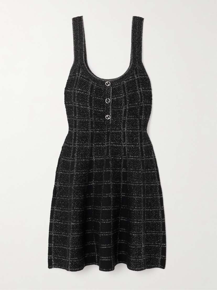 Gucci Checked Metallic Wool-blend Tweed Mini Dress