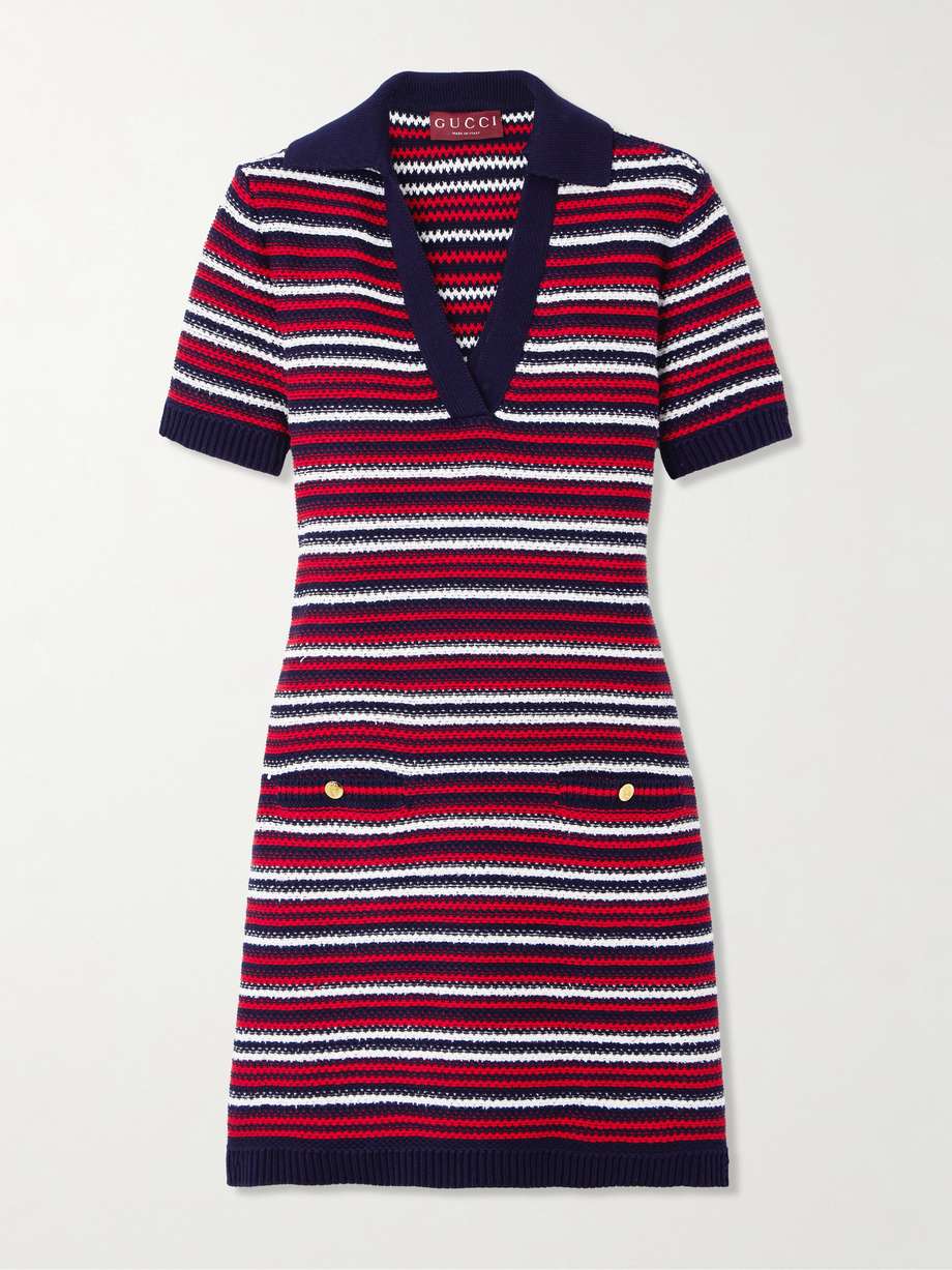 striped jacquard-knit cotton-blend mini dress