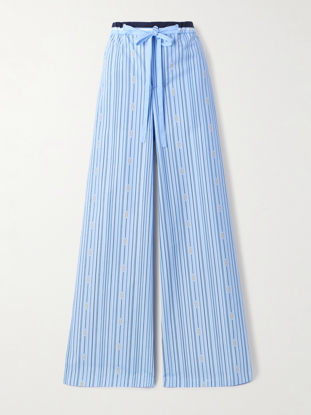 Gucci Printed Striped Cotton-poplin Wide-leg Trousers In Blue