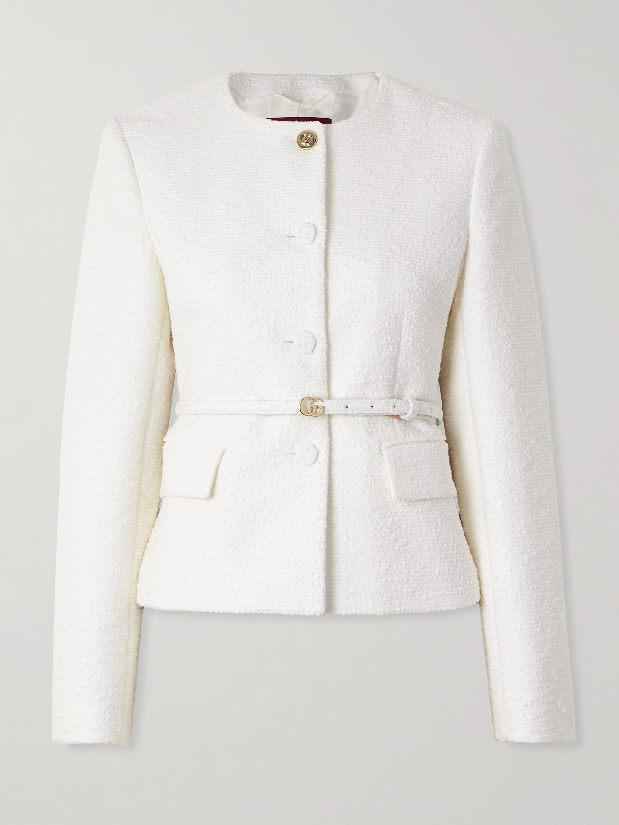 Gucci - Belted Cotton-blend Bouclé Jacket - Off-white