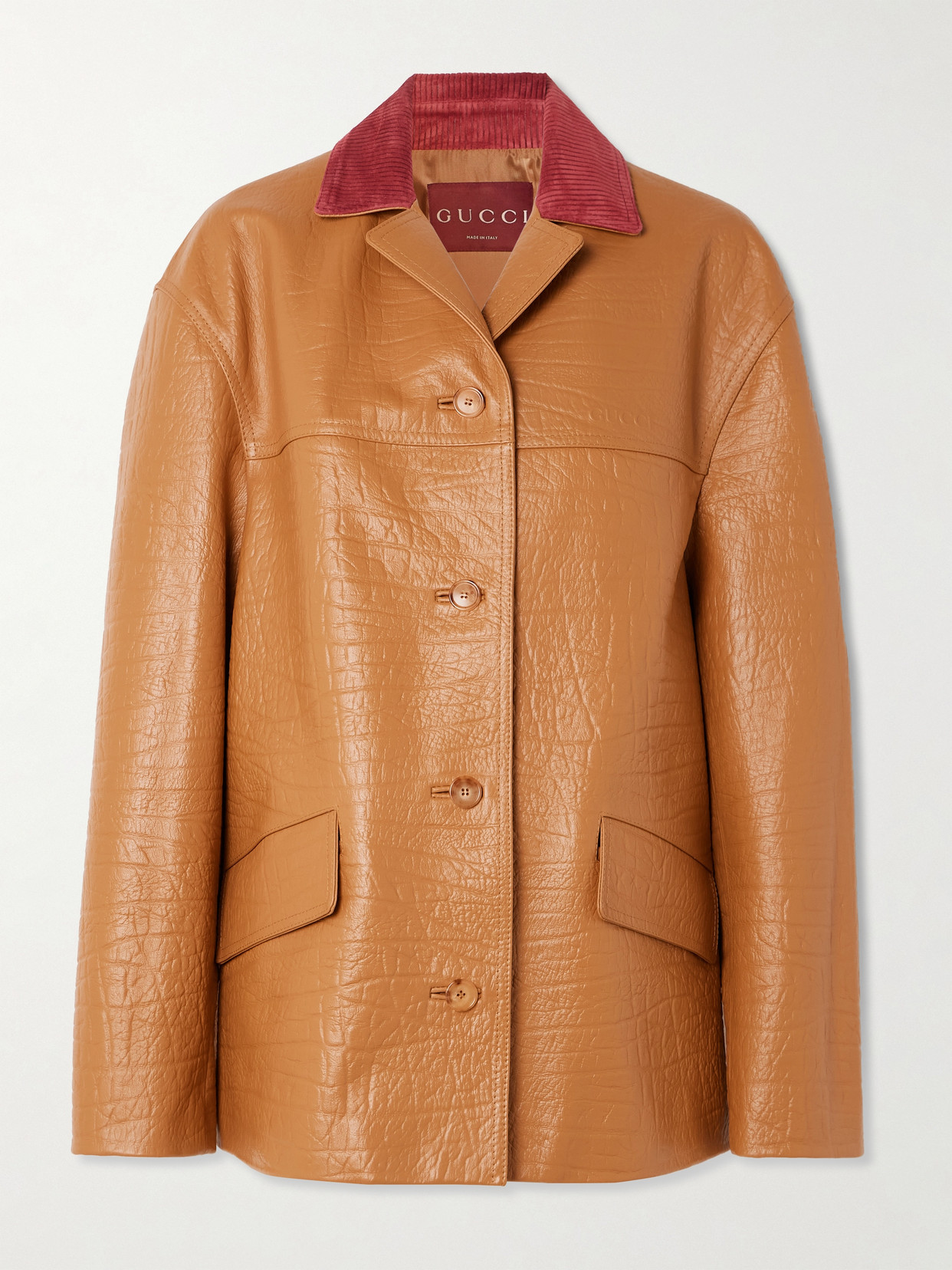 Gucci Oversized Suede-trimmed Textured-leather Jacket In Brown