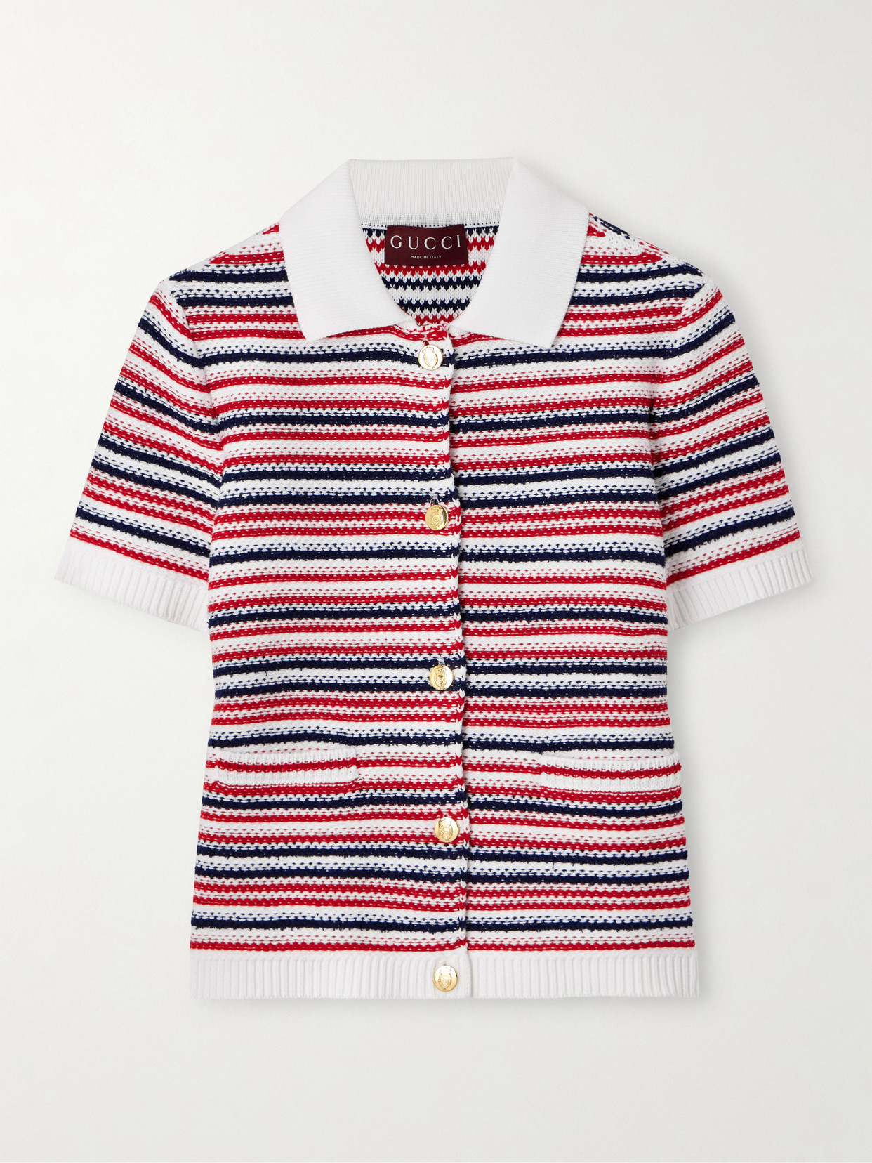Gucci Striped Jacquard-knit Cotton-blend Polo Shirt In Multi