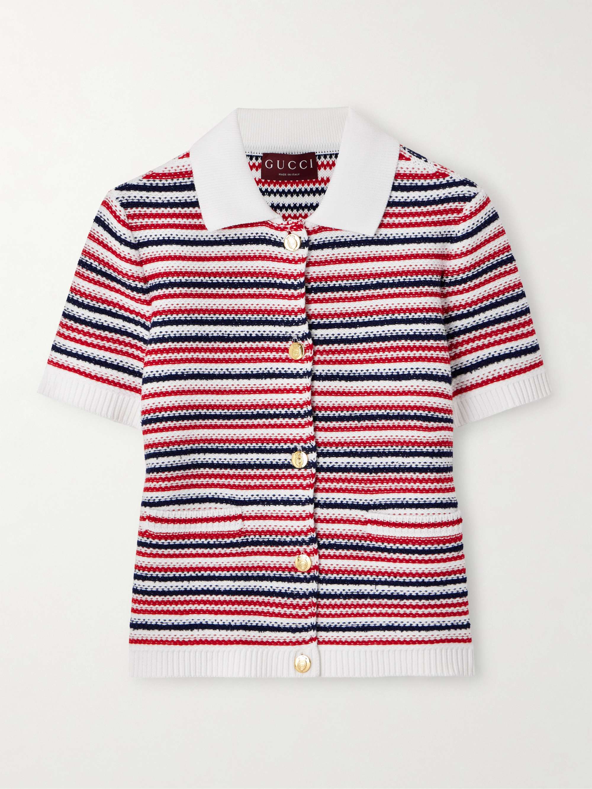 ファッションシーンで話題のこれから流行るブランド12選 GUCCI ジャカードニット ストライプ柄 ポロシャツ コットン混 トップス