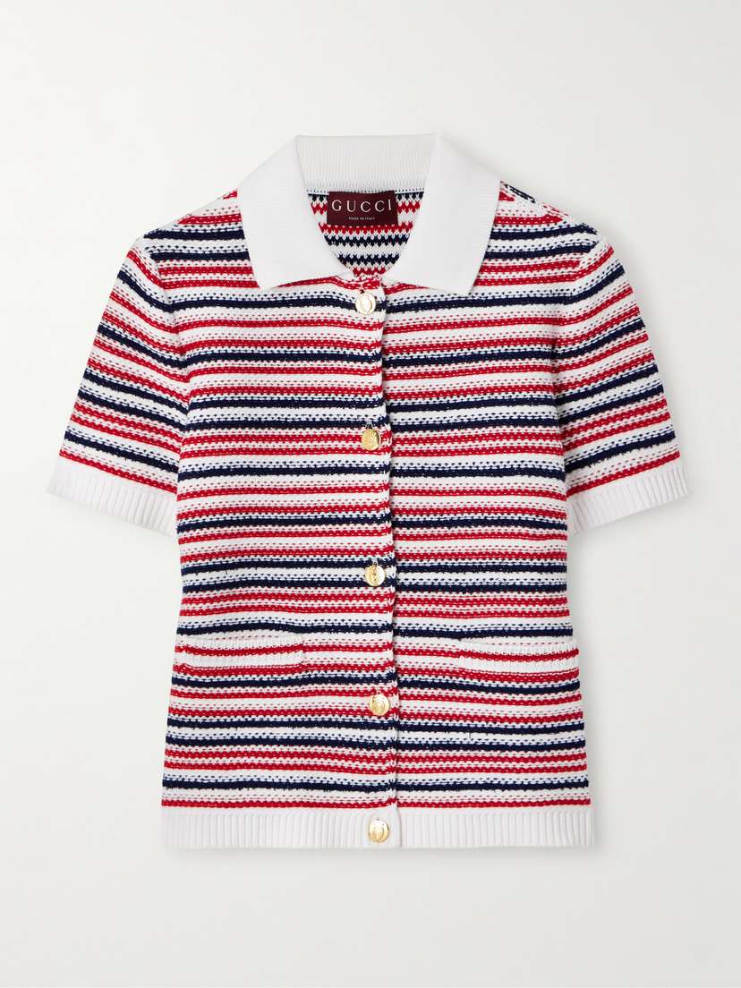 Gucci Striped Jacquard-knit Cotton-blend Polo Shirt