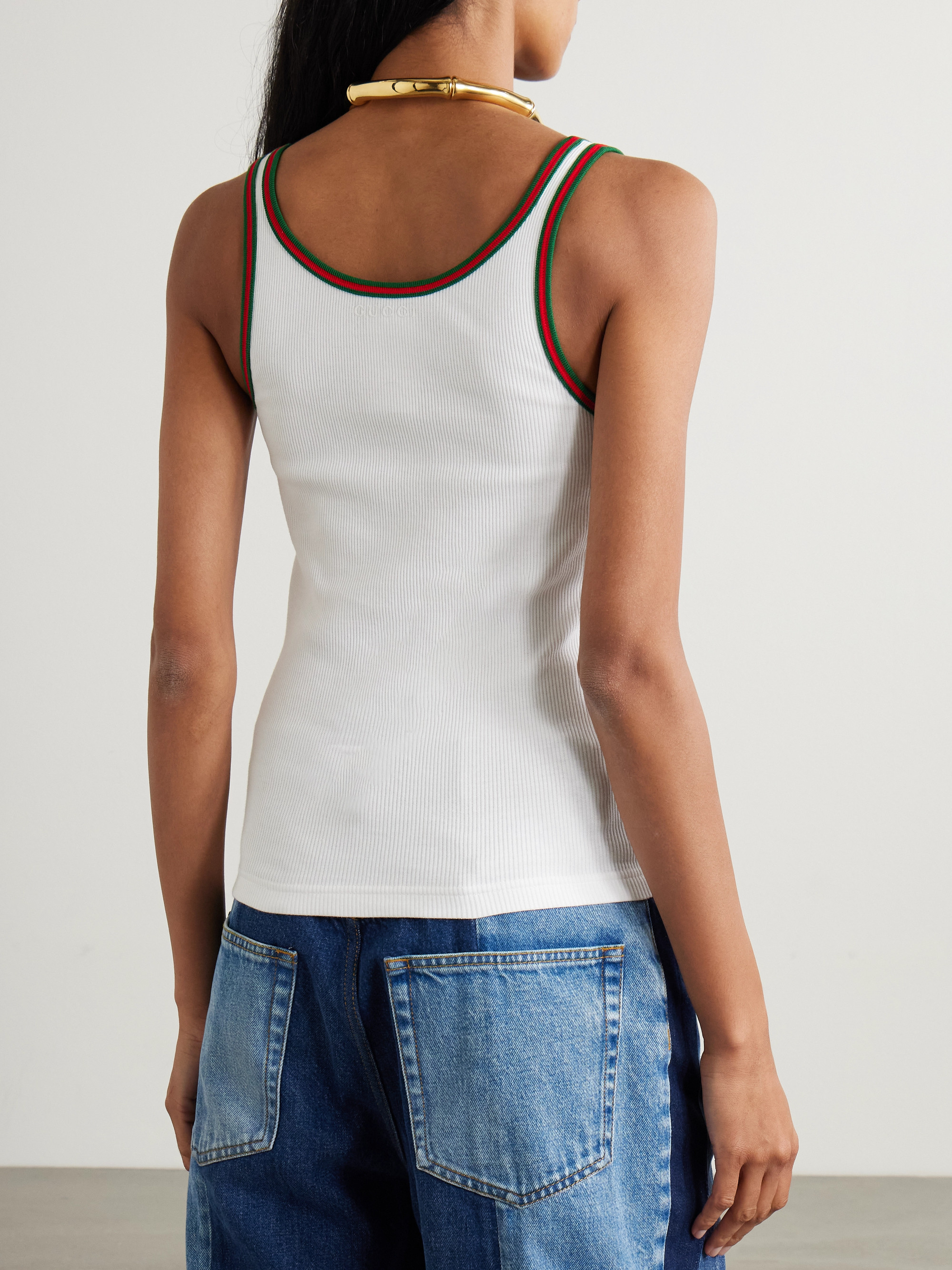 Gucci Webbing-trimmed ribbed stretch-cotton jersey tank thumbnail