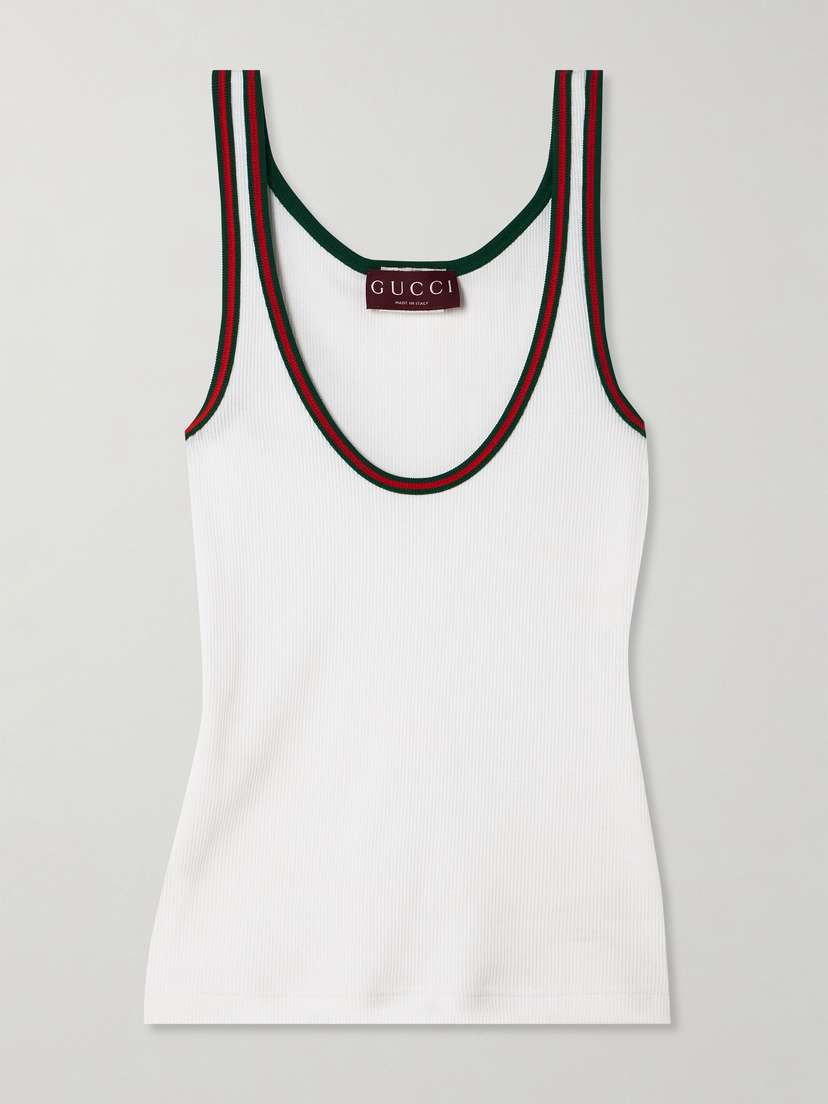 Gucci Webbing-trimmed Ribbed Stretch-cotton Jersey Tank