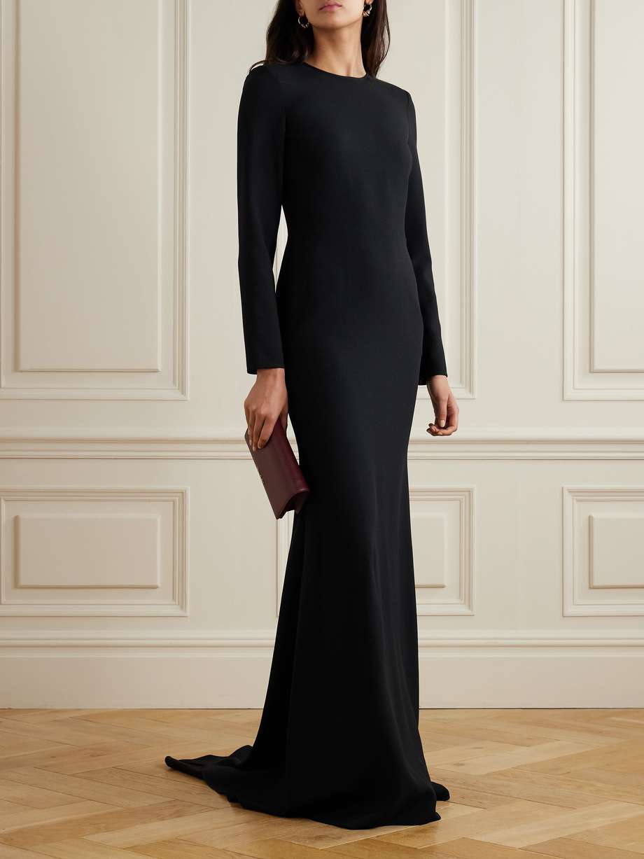 crystal-embellished open-back crepe gown