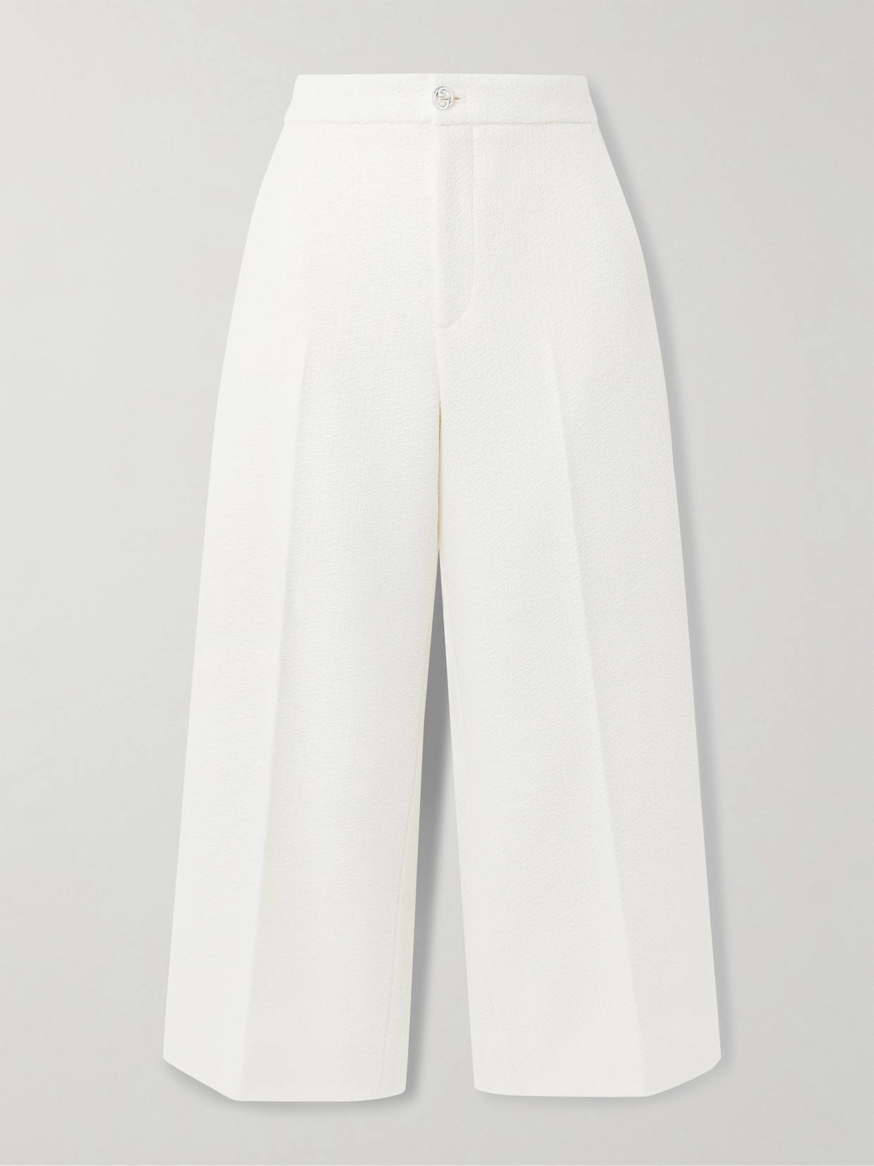 Gucci Wool-blend Bouclé Wide-leg Trousers In White