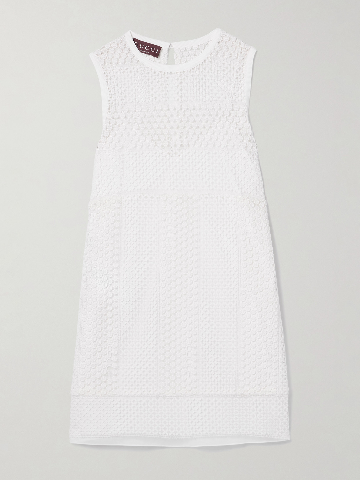 Gucci Cotton-blend Guipure Lace Mini Dress In Off-white