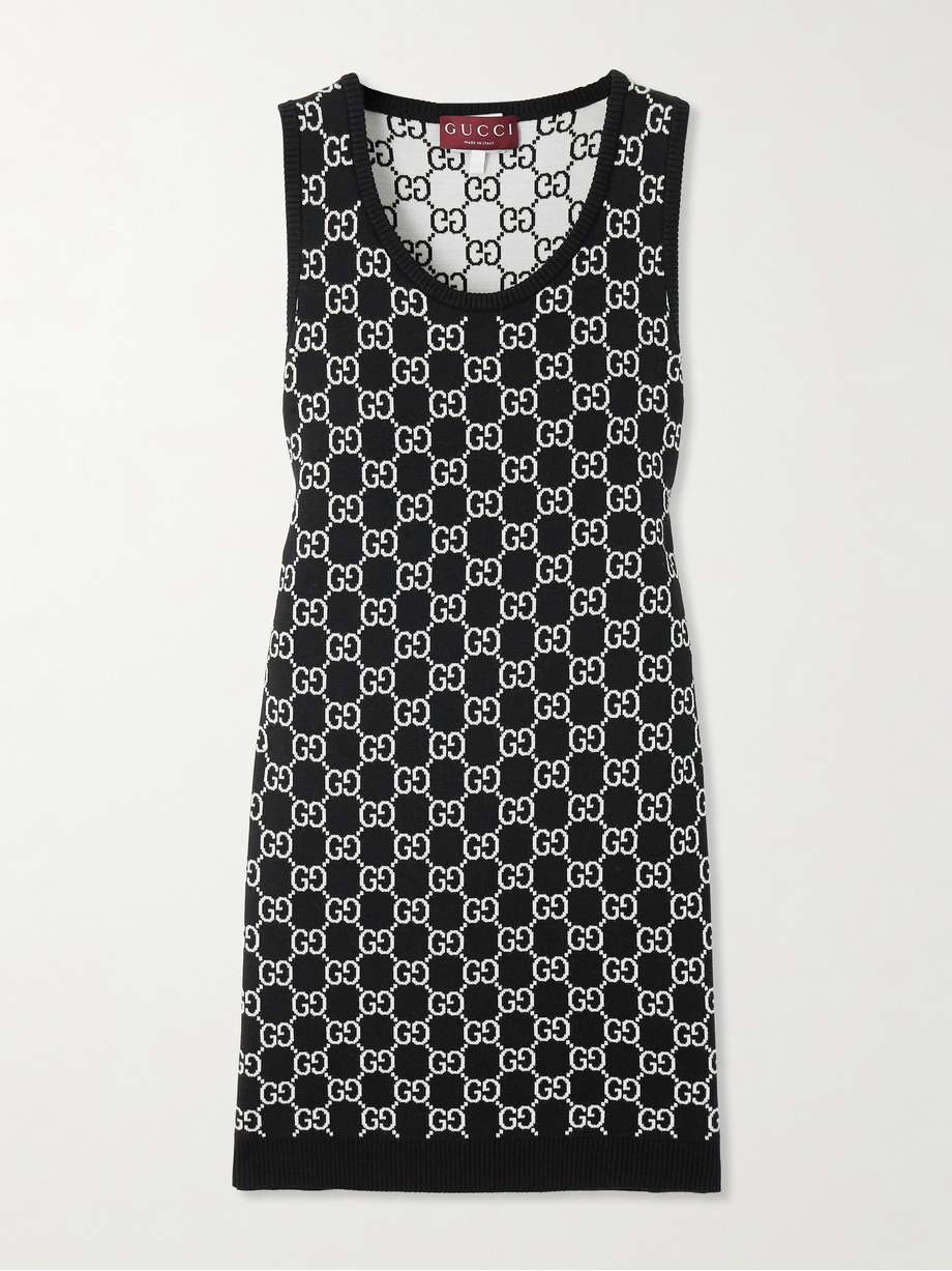 reversible logo-jacquard wool-blend mini dress