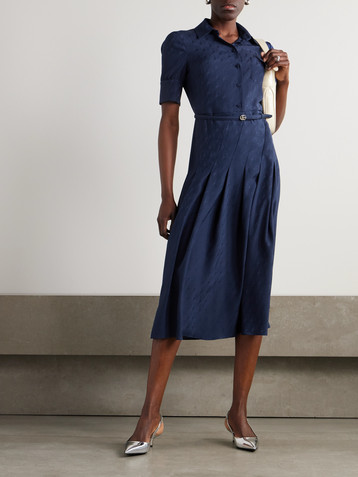 Gucci Belted pleated silk-jacquard midi shirt dress