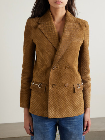 Gucci Double-breasted horsebit-detailed debossed suede blazer