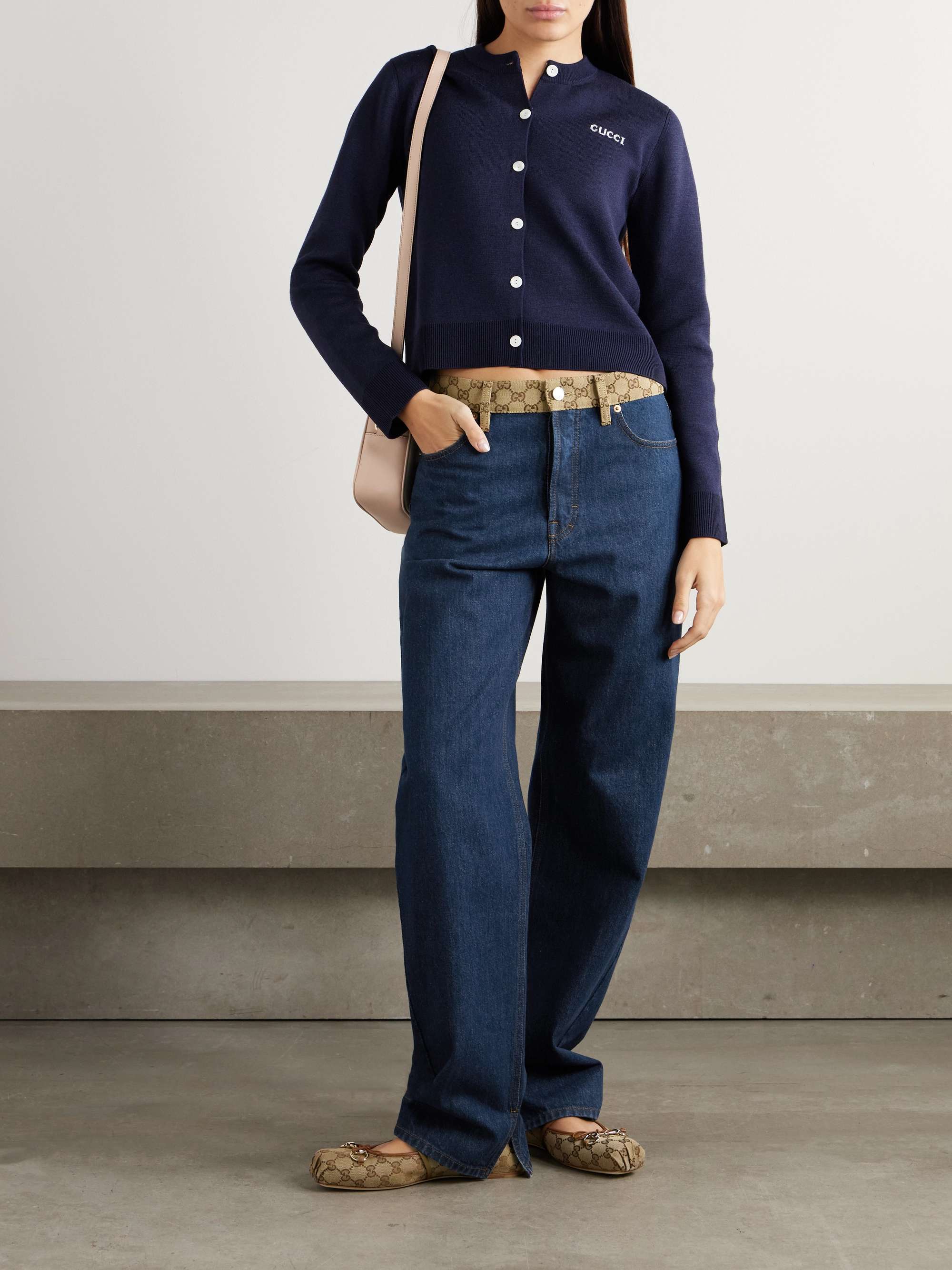 GUCCI Canvas jacquard trimmed boyfriend jeans NET A PORTER