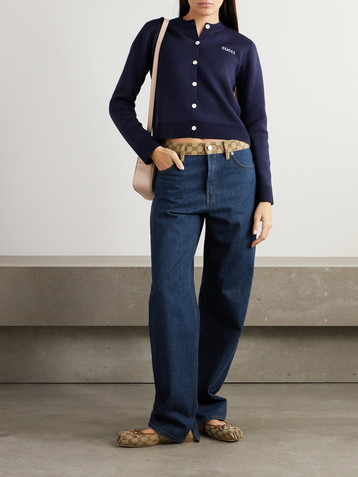Gucci Canvas jacquard-trimmed boyfriend jeans