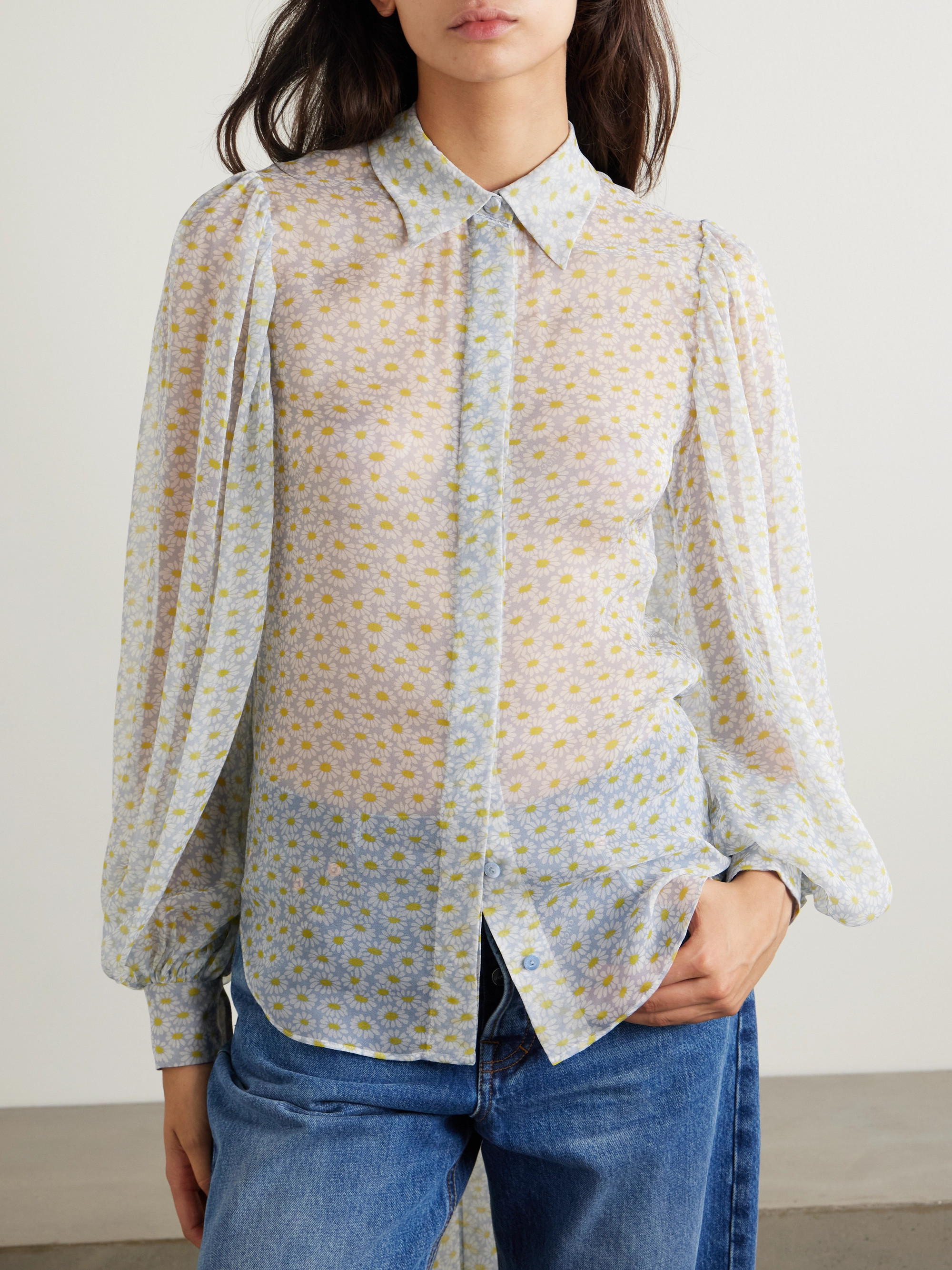 Gucci Pussy-bow floral-print silk-chiffon blouse