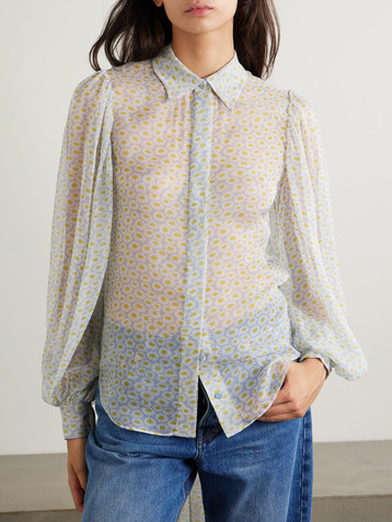 Gucci Pussy-bow floral-print silk-chiffon blouse