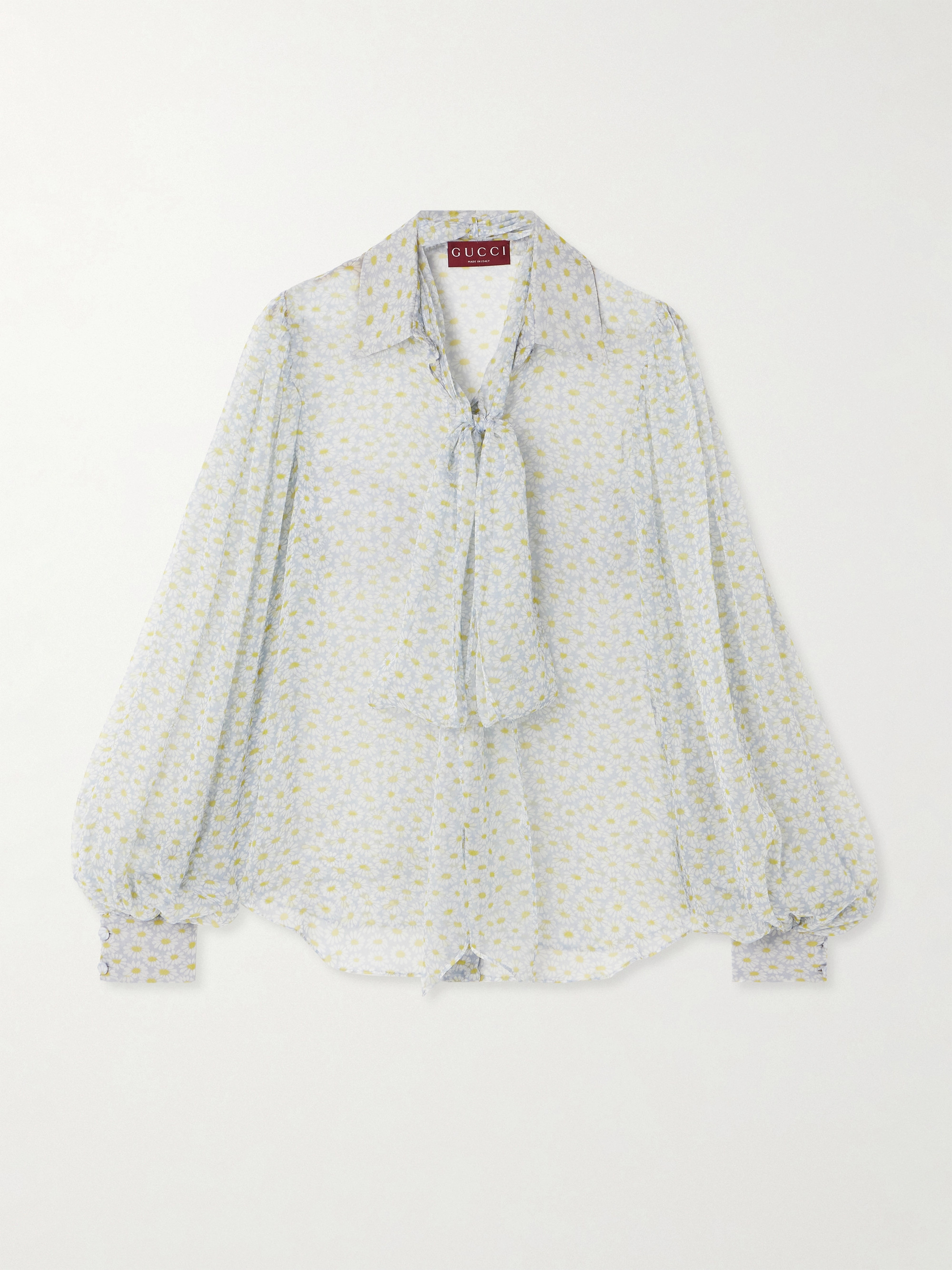Gucci Pussy-bow floral-print silk-chiffon blouse