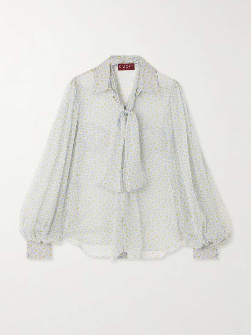 Gucci Pussy-bow Floral-print Silk-chiffon Blouse