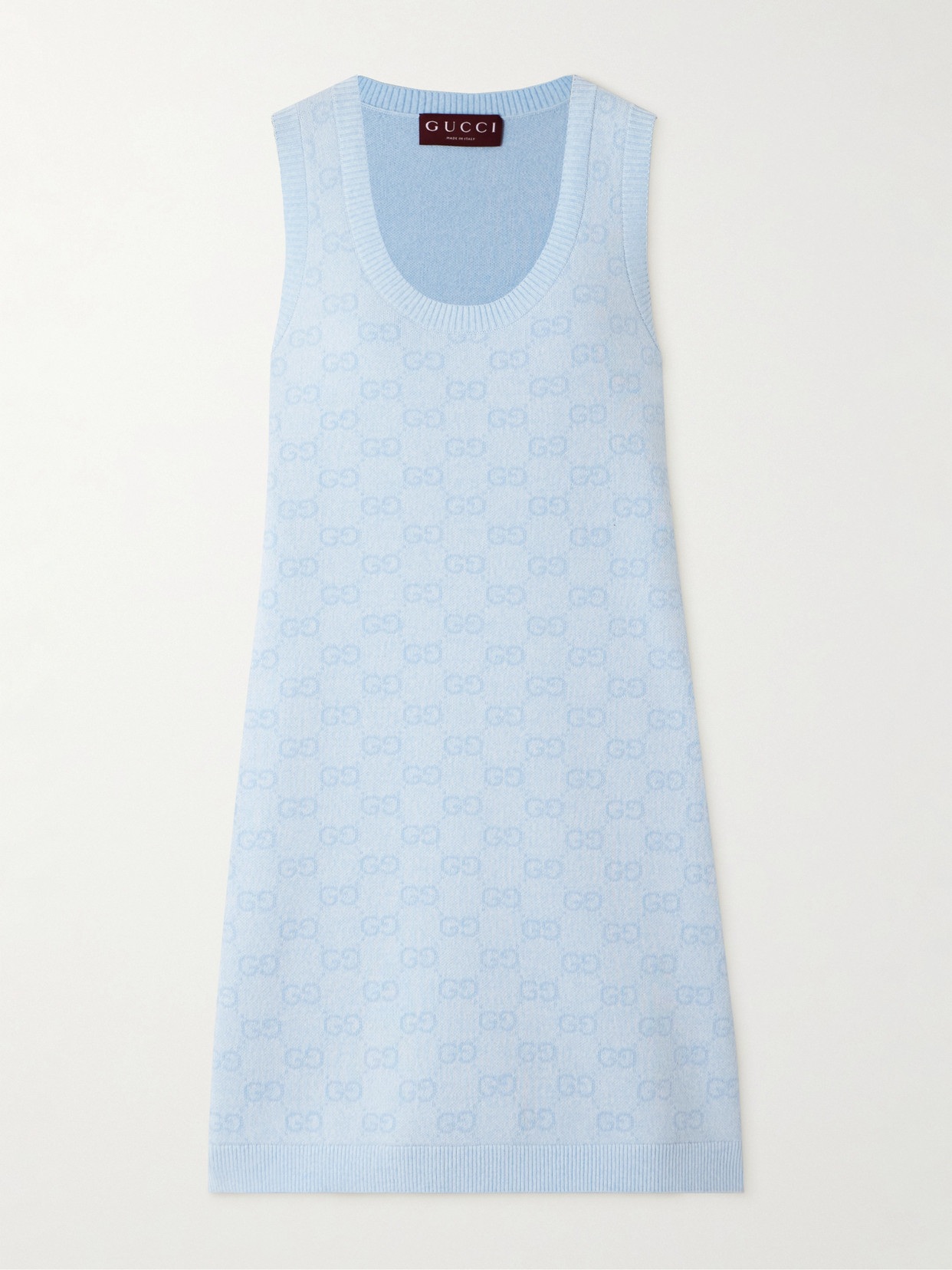 Gucci Jacquard-knit Cotton Mini Dress In Blue