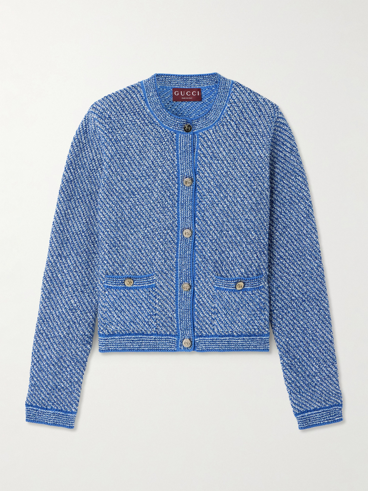 Gucci - Striped Cotton-blend Bouclé Cardigan - Blue