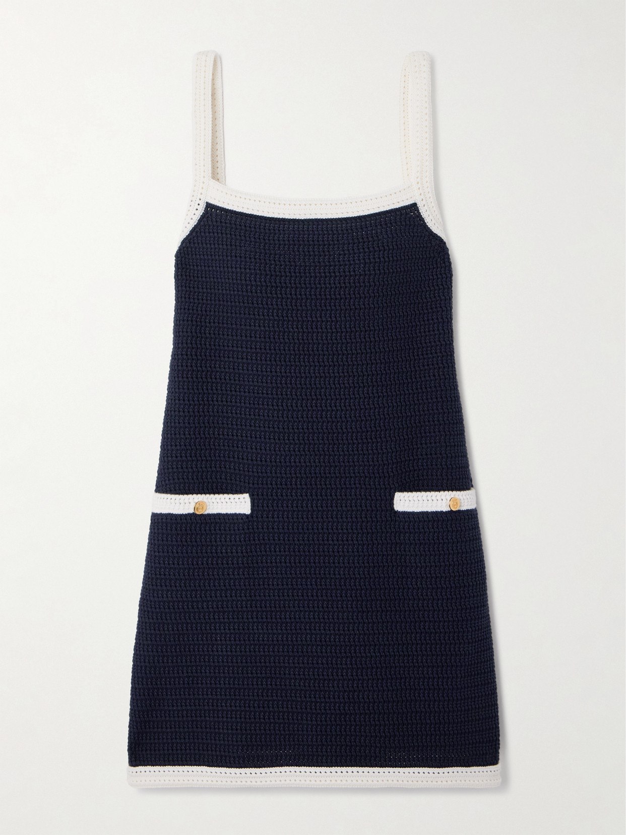 Gucci Two-tone Crocheted Cotton-blend Mini Dress In Blue