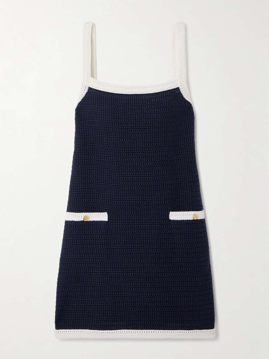 two-tone crocheted cotton-blend mini dress